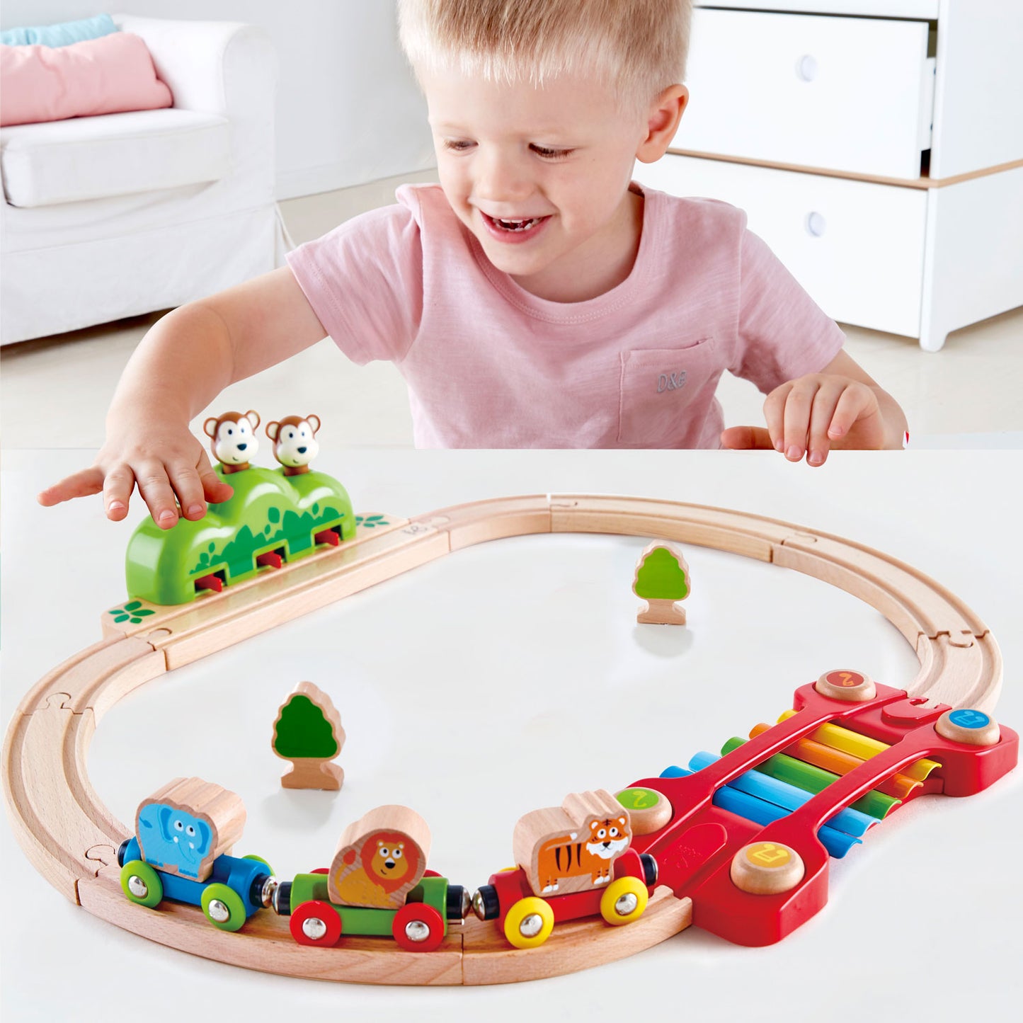 Music and Monkey Railway – Hape Disponible dès maintenant sur Planète des Jouets, livraison partout au Maroc. Offrez à votre enfant une aventure musicale et éducative qui le divertira sans fin !