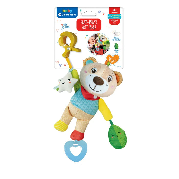 L’Easy-Peasy Ourson de Clémentoni est un jouet interactif conçu pour accompagner les tout-petits dans leur apprentissage et leur éveil. Adorable, doux et plein de surprises, cet ourson interactif rend chaque moment de jeu magique et éducatif.