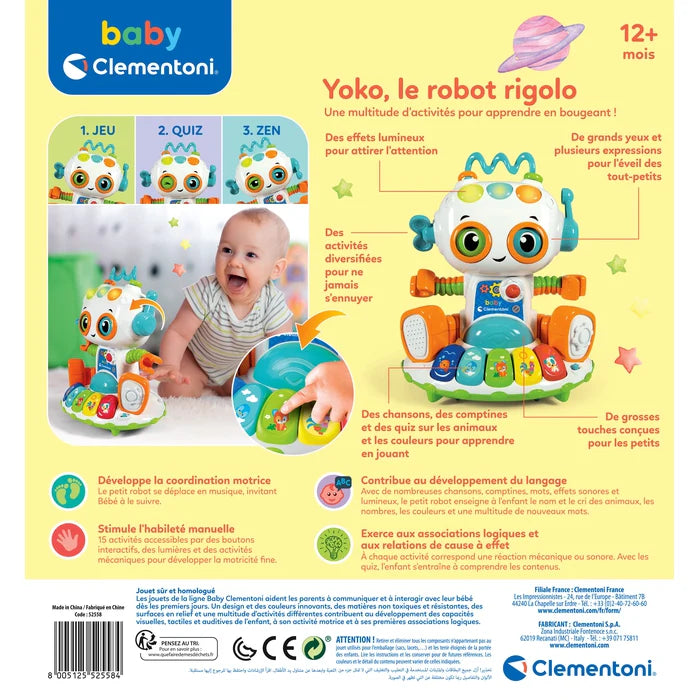 Yoko est bien plus qu’un simple jouet : c’est un compagnon d’apprentissage interactif et amusant, conçu par Clémentoni pour captiver l’attention des enfants tout en stimulant leur curiosité et leur développement intellectuel. Avec sa personnalité attachante et ses fonctionnalités interactives, Yoko devient le meilleur ami des petits explorateurs.